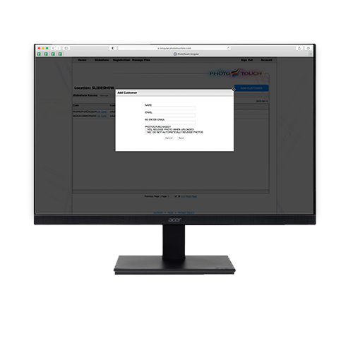 PhotoTouch Registration Screen